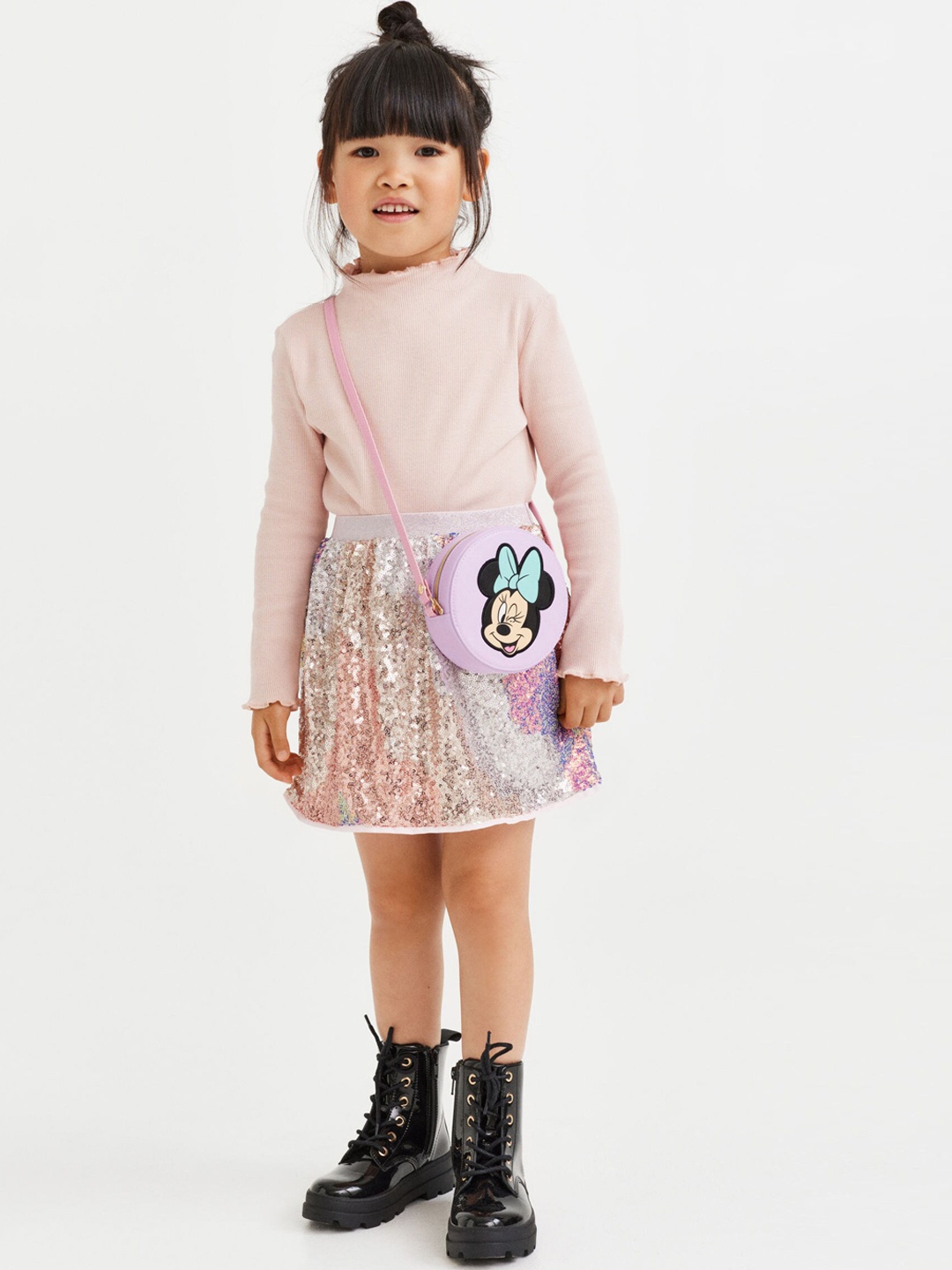 

H&M Girls Beige Self Design Textured Sequined Skirt