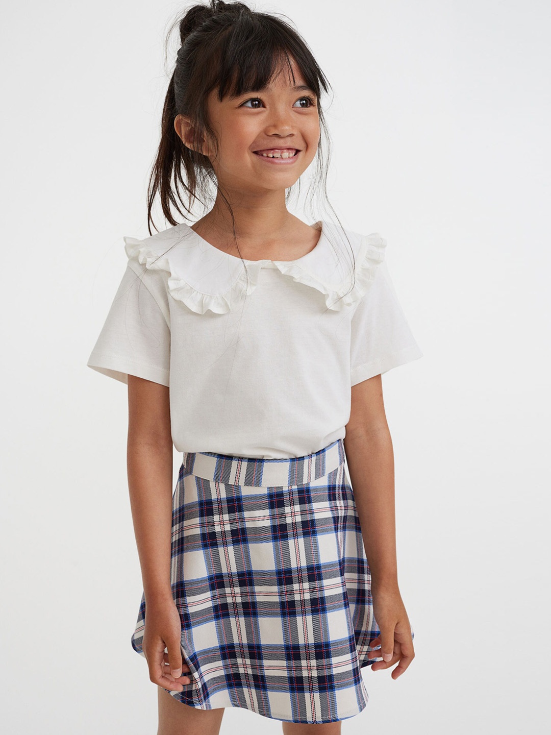 

H&M Girls Checked Twill Skirt, Blue