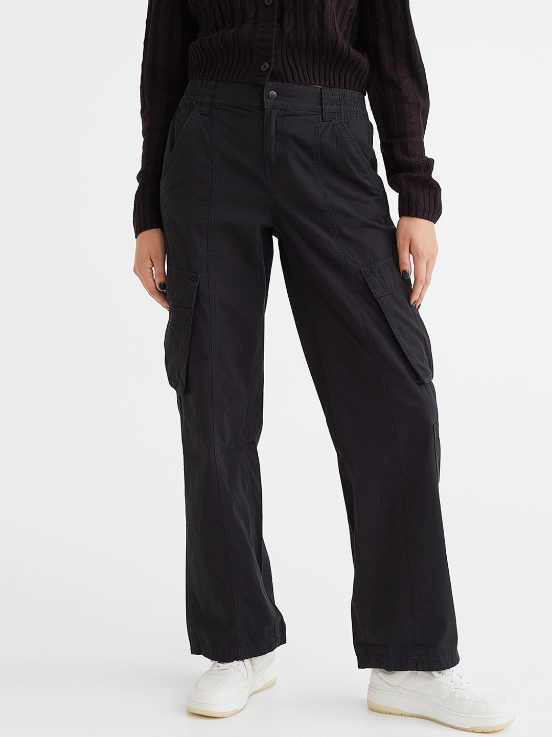 

H&M Women Canvas Cargo Trousers, Black