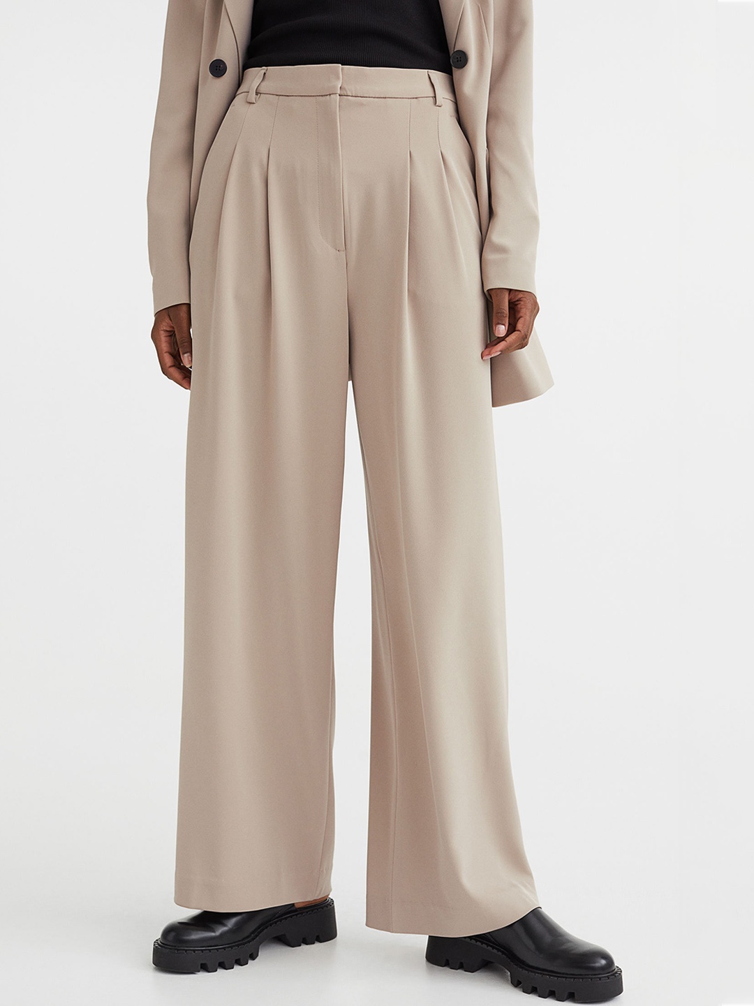 

H&M Women Wide Trousers, Beige