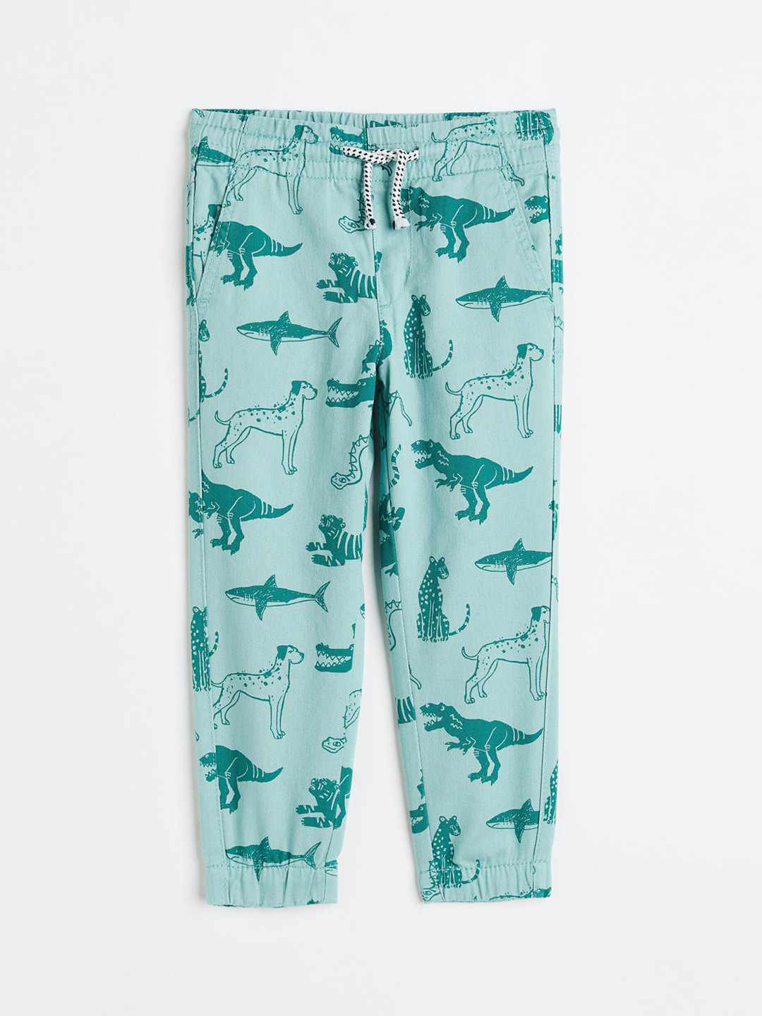 

H&M Boys Printed Cotton Twill Joggers, Turquoise blue