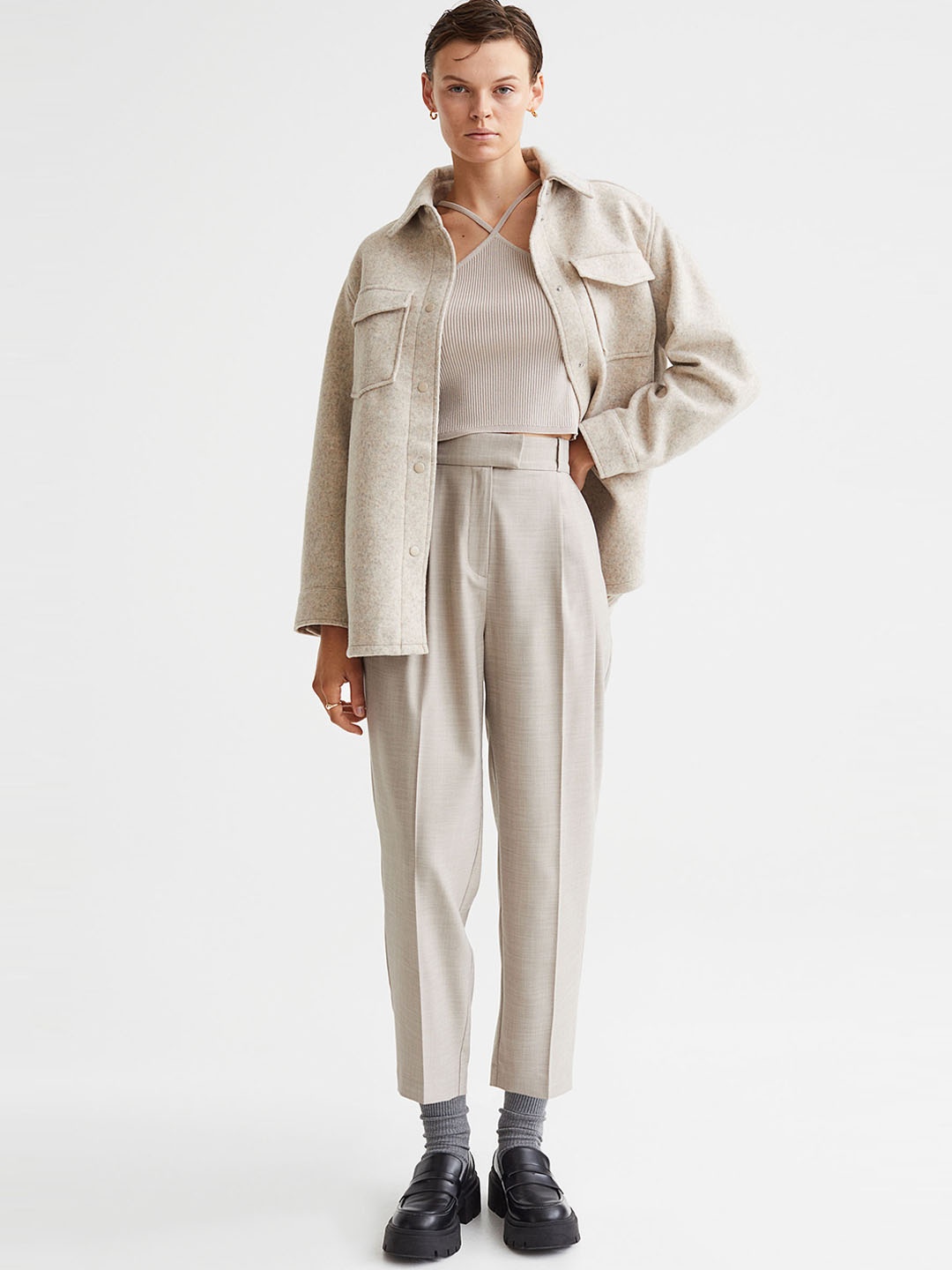 

H&M Women Ankle-Length Trousers, Beige