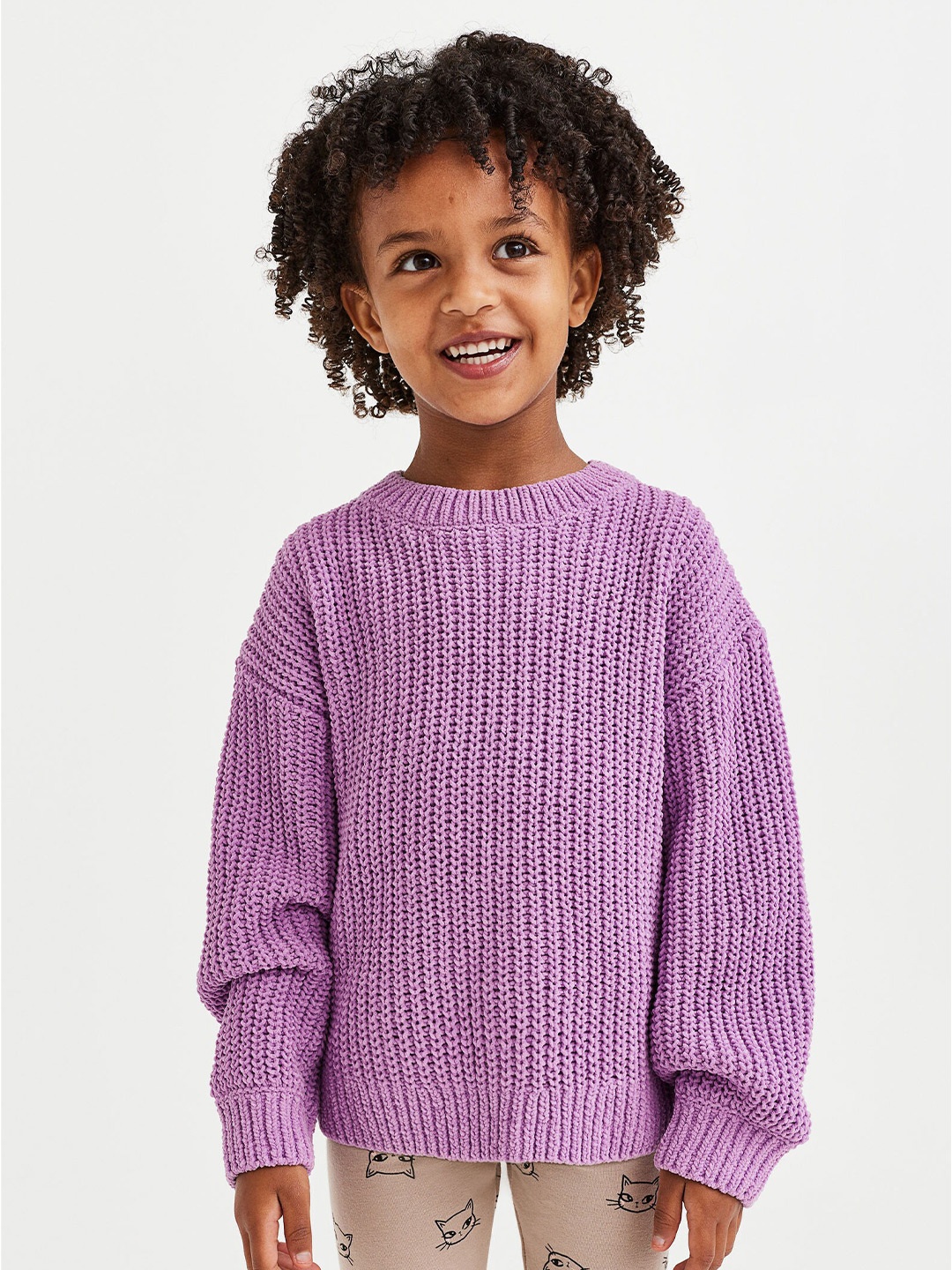 

H&M Girls Knitted Chenille Jumper, Purple