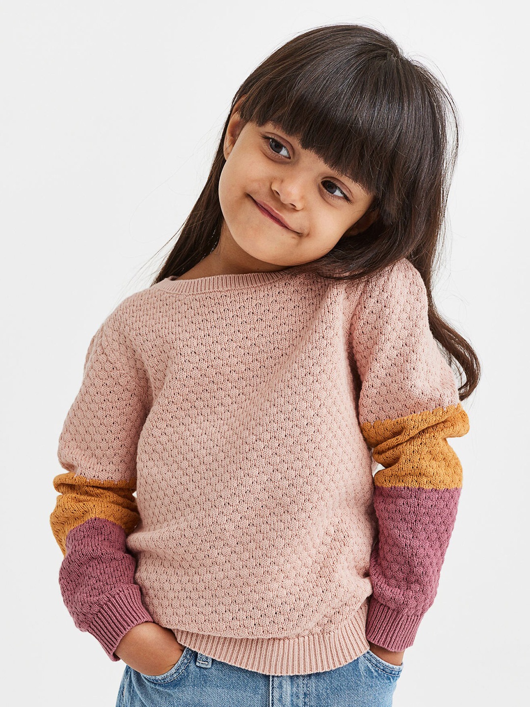 

H&M Girls Textured-knit Jumper, Pink