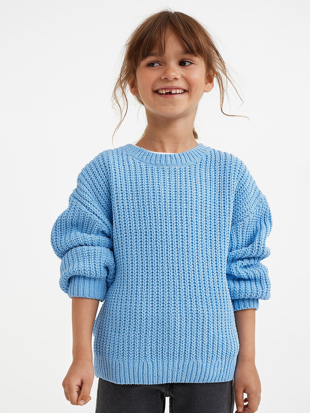 

H&M Girls Knitted Chenille Jumper, Blue