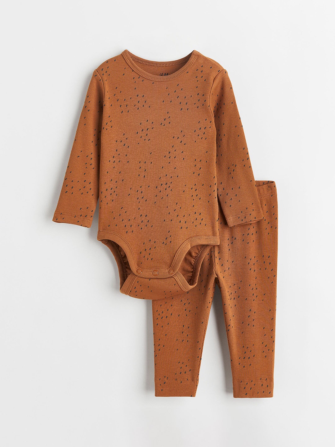 

H&M Girls Ribbed Cotton Set, Brown
