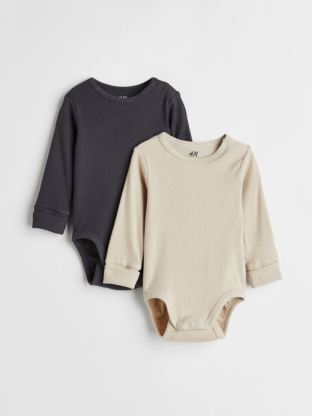 

H&M Boys 2-pack adjustable-fit long-sleeved bodysuits, Beige