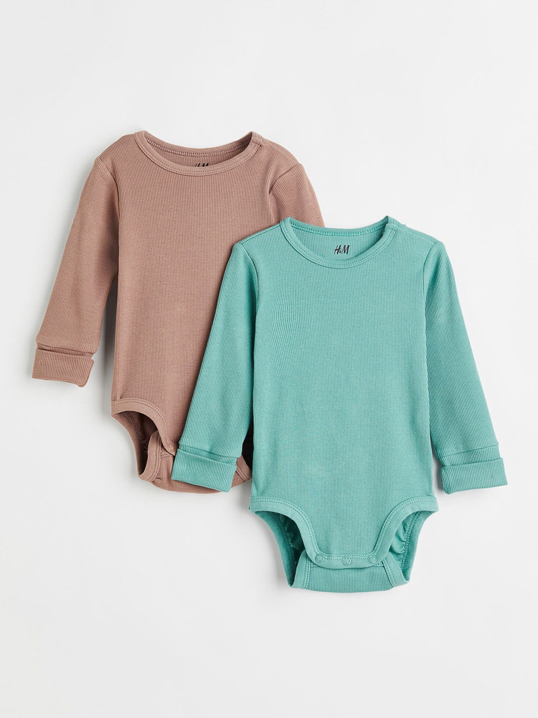 

H&M Boys 2-pack adjustable-fit long-sleeved bodysuits, Beige