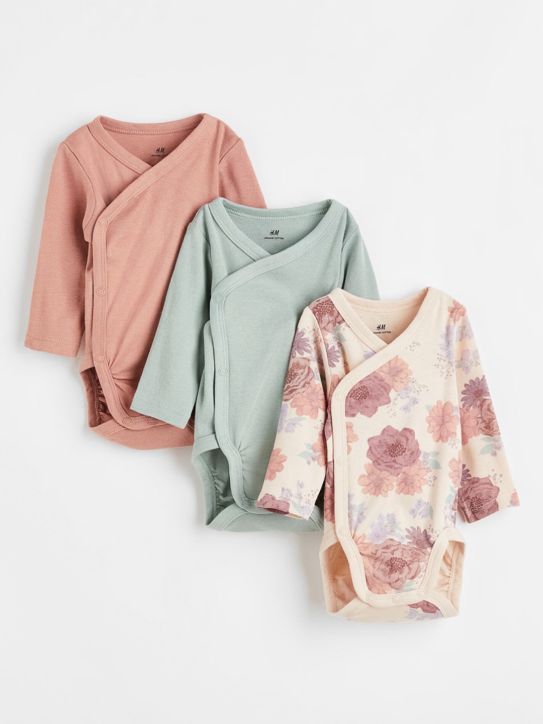 

H&M Girls 3-pack long-sleeved bodysuits, Beige