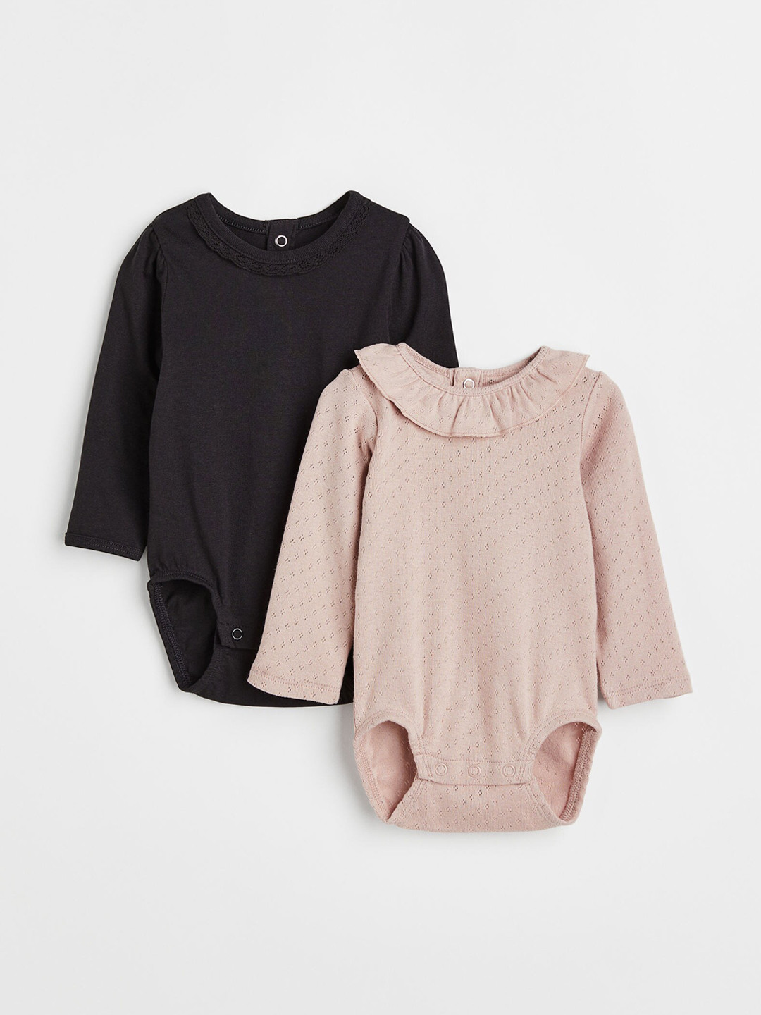 

H&M Girls 2-Pack Puff Sleeved Bodysuits, Black