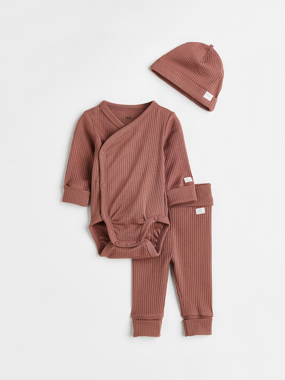 

H&M Girls Brown Ribbed Pure Cotton Bodysuit
