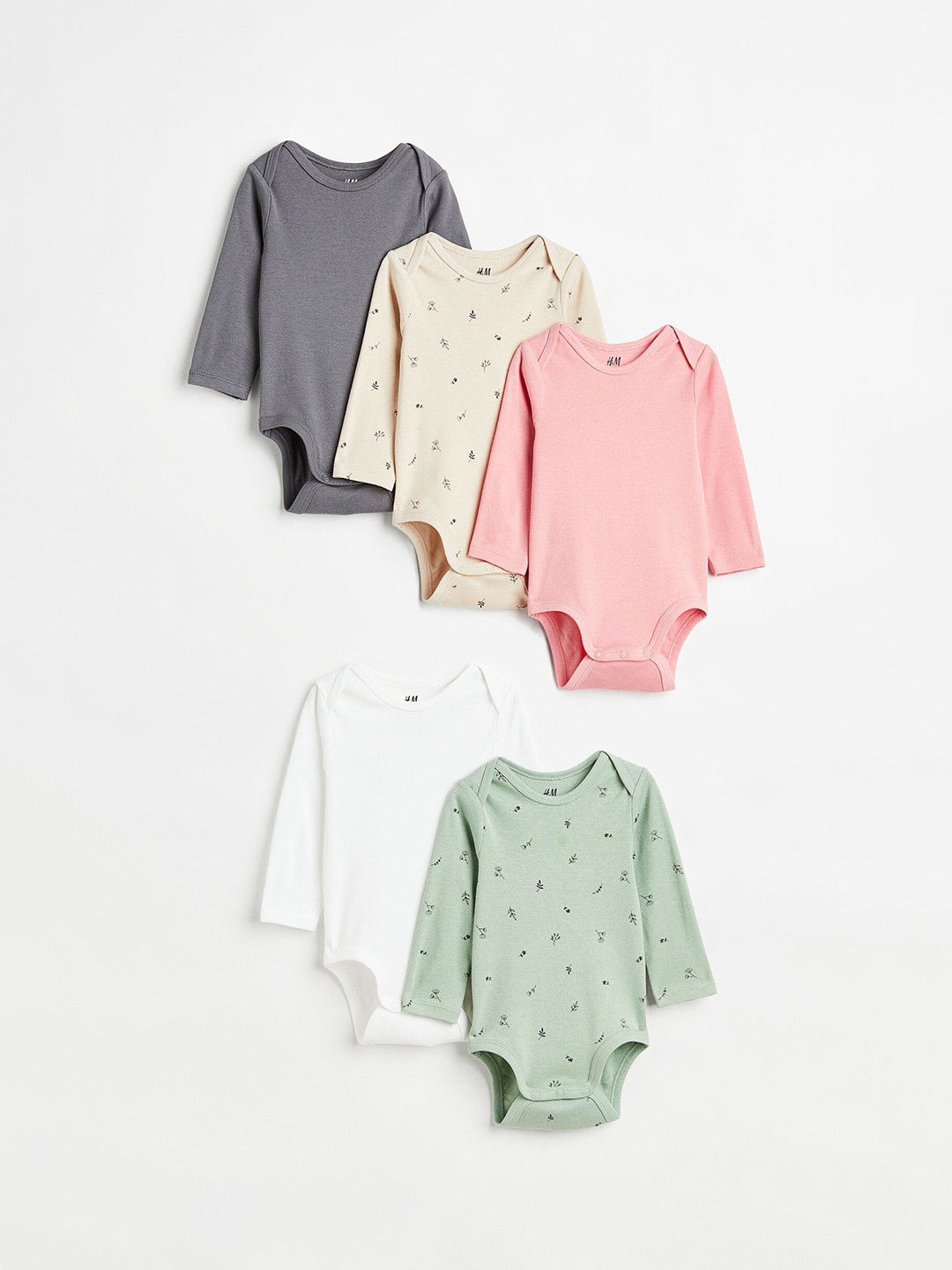

H&M Infants Girls 5-pack long-sleeved bodysuits, Beige
