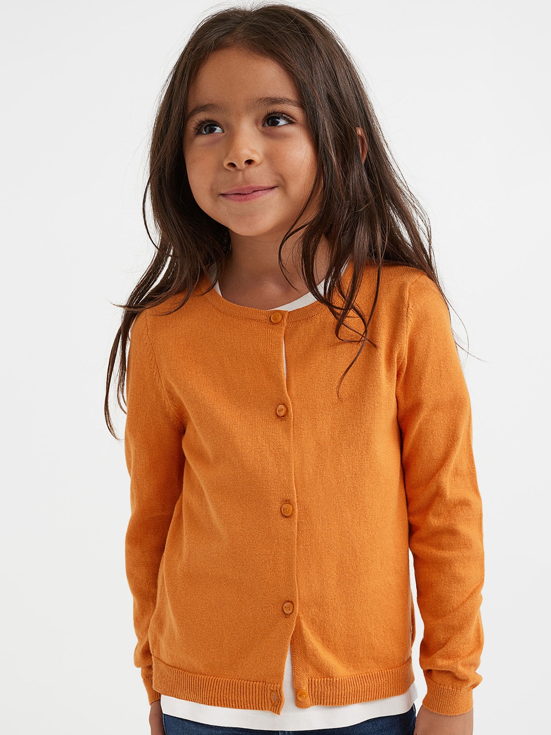 

H&M Girls Fine-Knit Cotton Cardigan, Orange