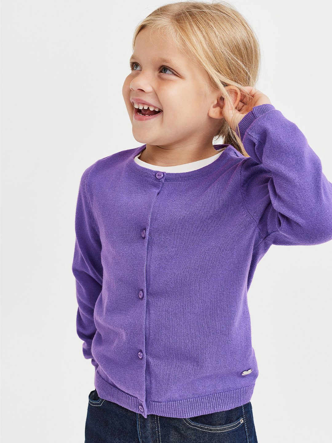 

H&M Girls Fine-Knit Cotton Cardigan, Purple