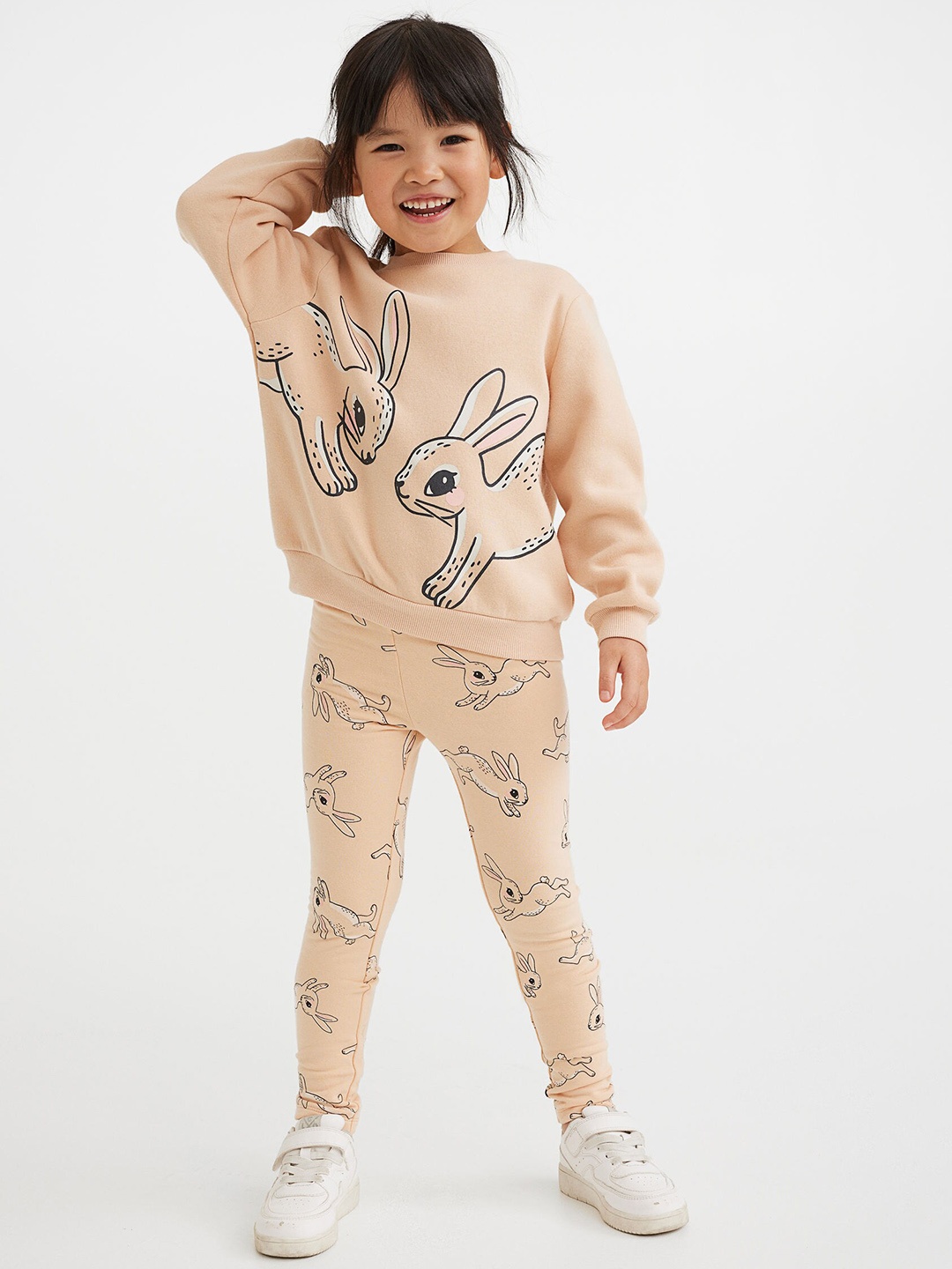 

H&M Girls Printed Brushed-Inside Leggings, Beige