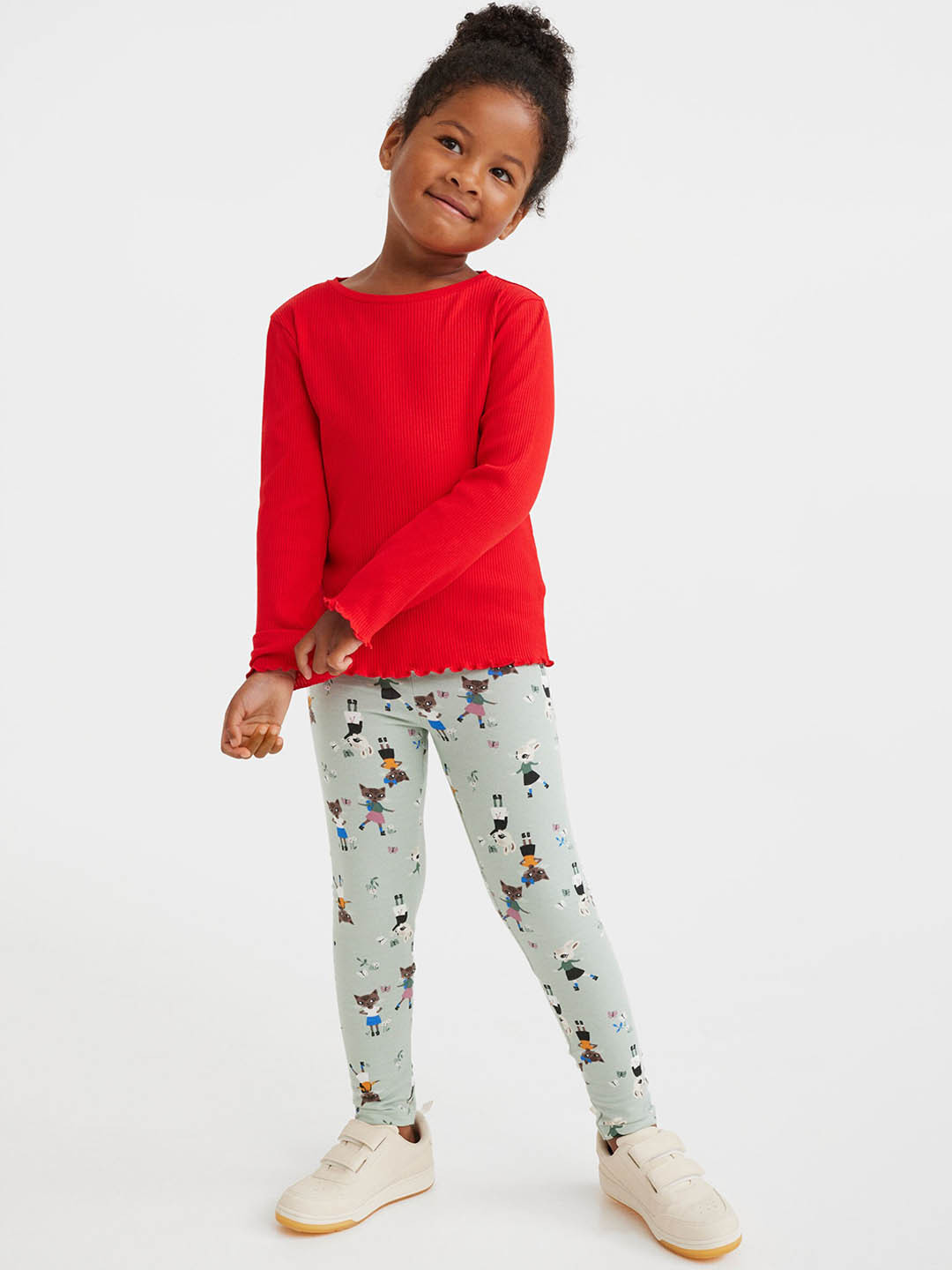 

H&M Girls Brushed-Inside Leggings, Green