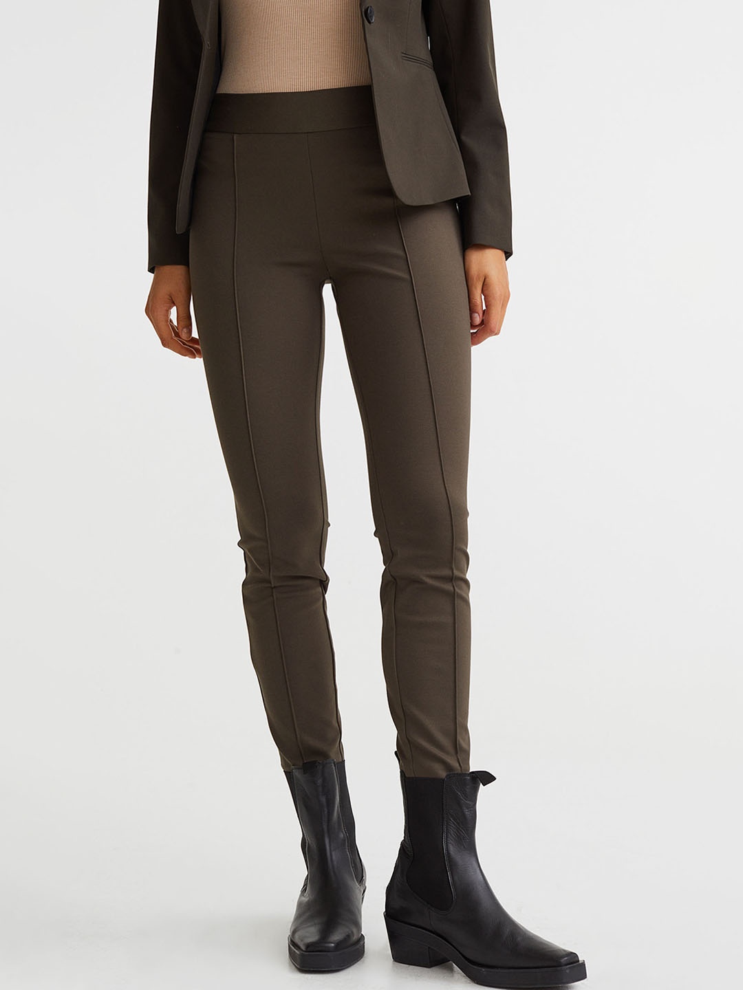 

H&M Women Crease-Leg Leggings, Brown