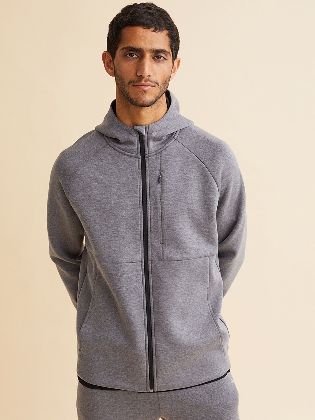 

H&M Men Regular Fit Fast-Drying Track Jacket, Grey