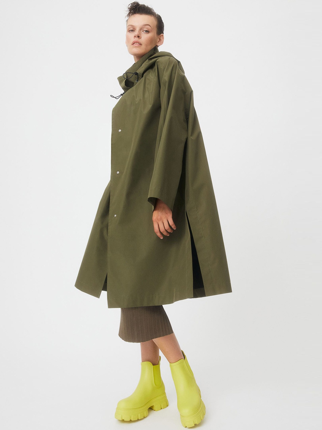 

H&M Women Hooded Rain Coat, Green