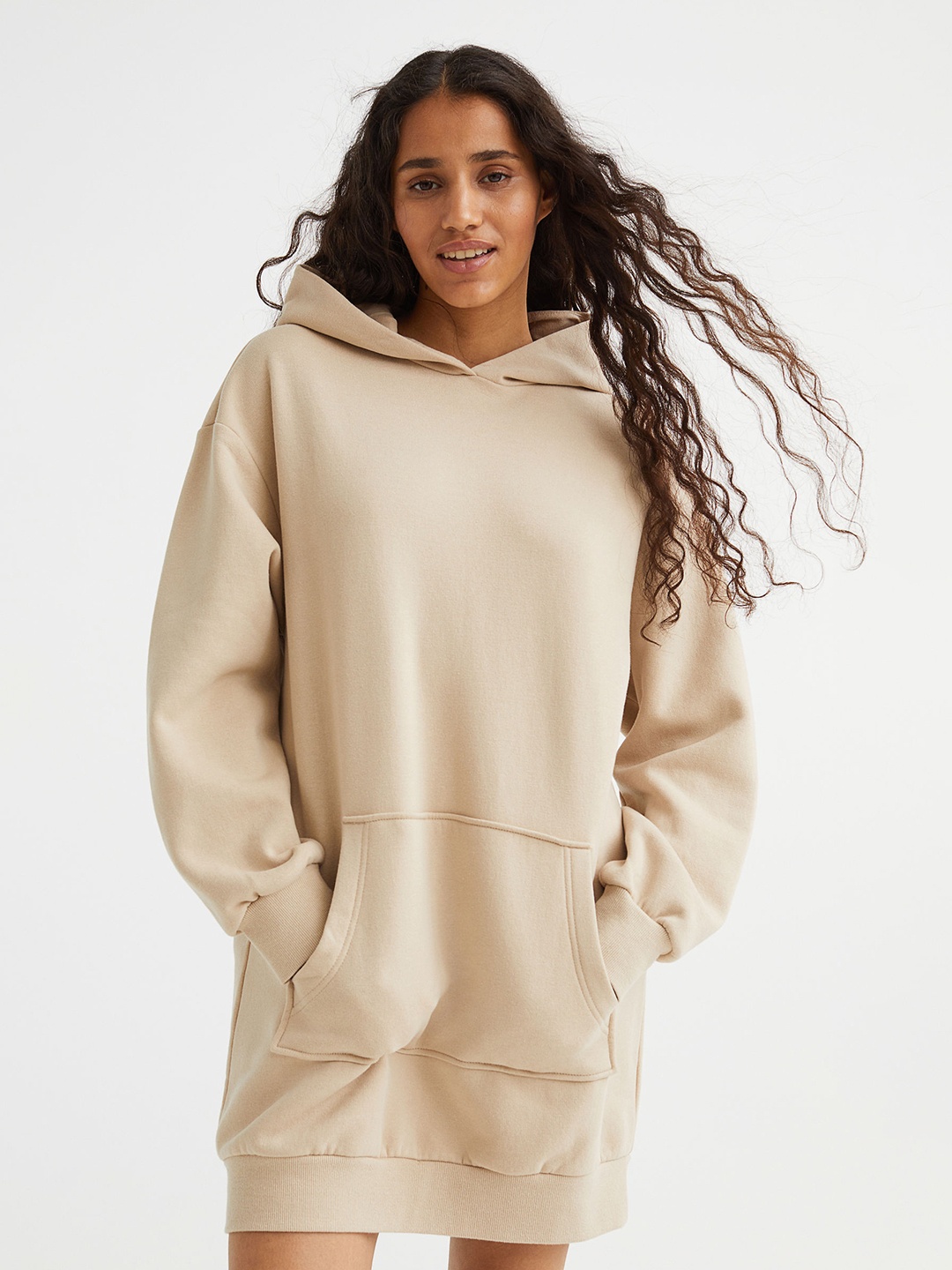

H&M Hooded Sweatshirt Dress, Beige