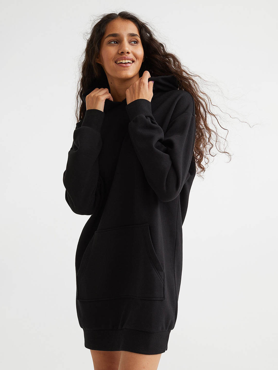

H&M Women Hooded Sweatshirt Dress, Black