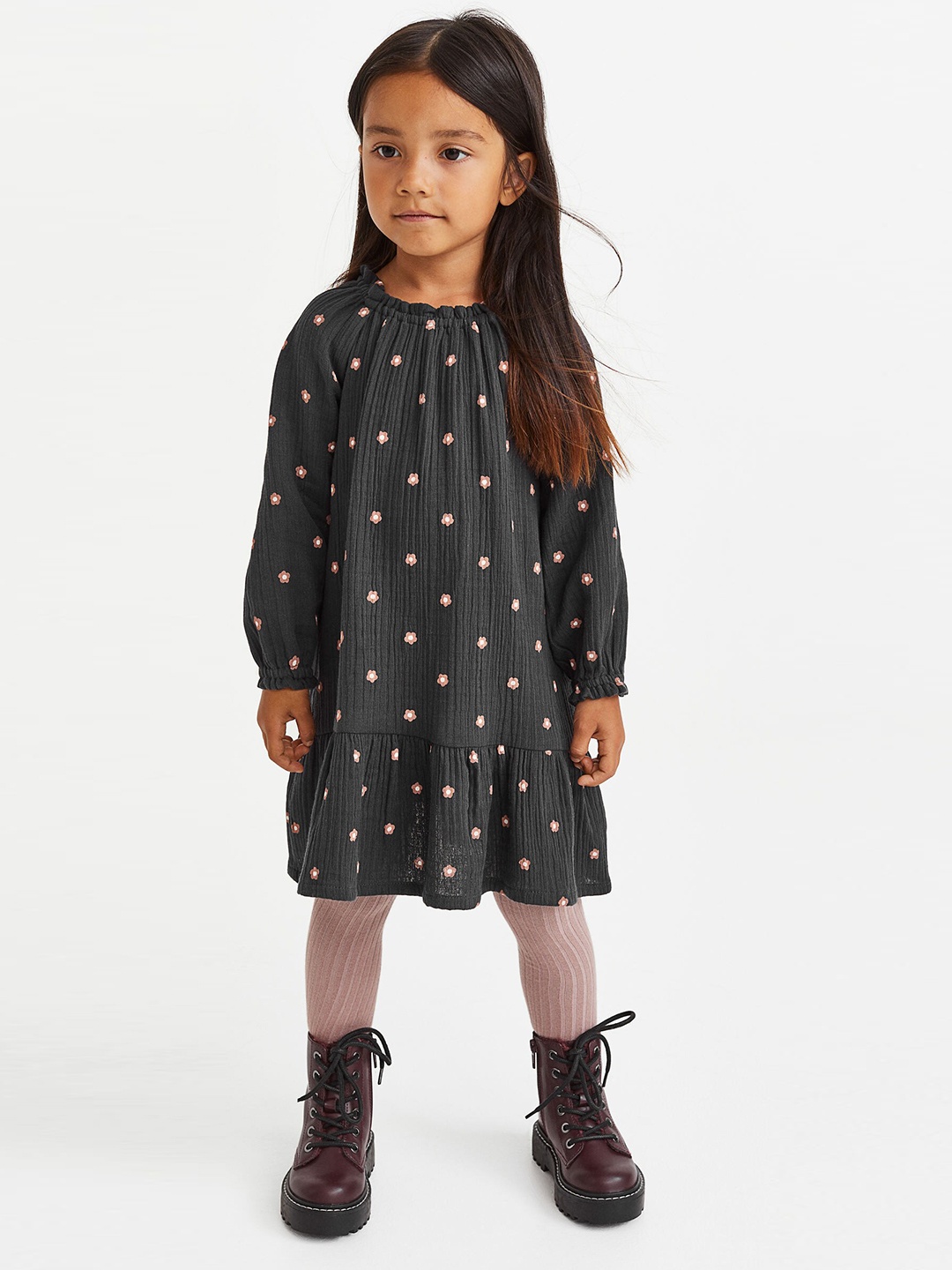 

H&M Girls Double-Weave Cotton Dress, Black