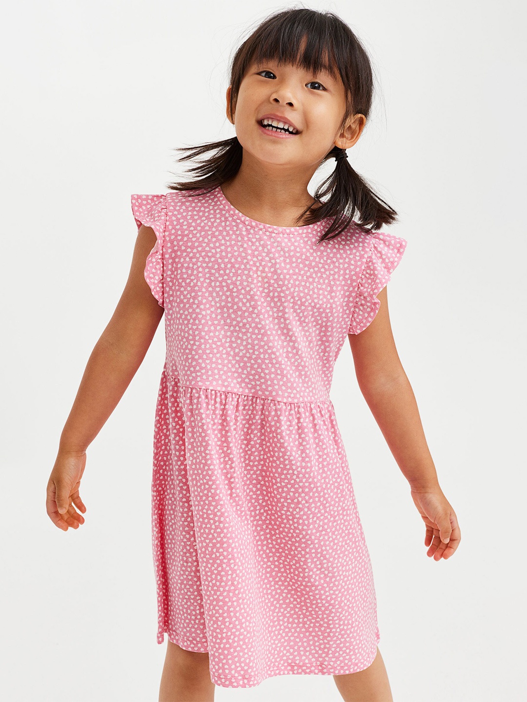 

H&M Girls Pink & White Patterned Pure Cotton A-Line Dress