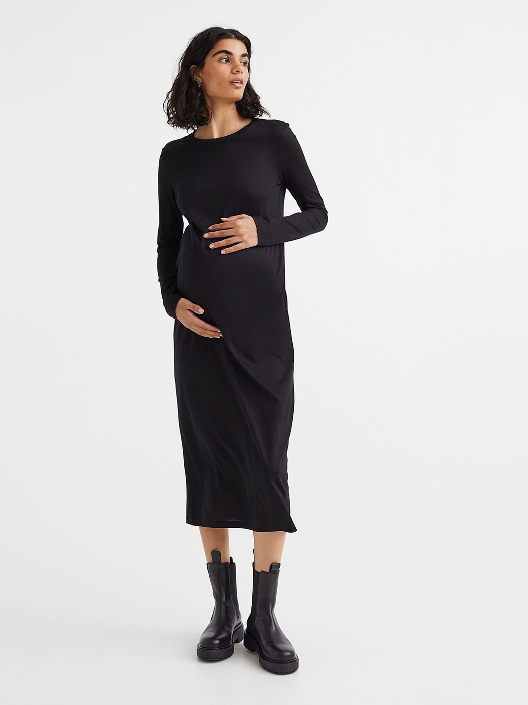 

H&M MAMA Long-Sleeved Dress, Black