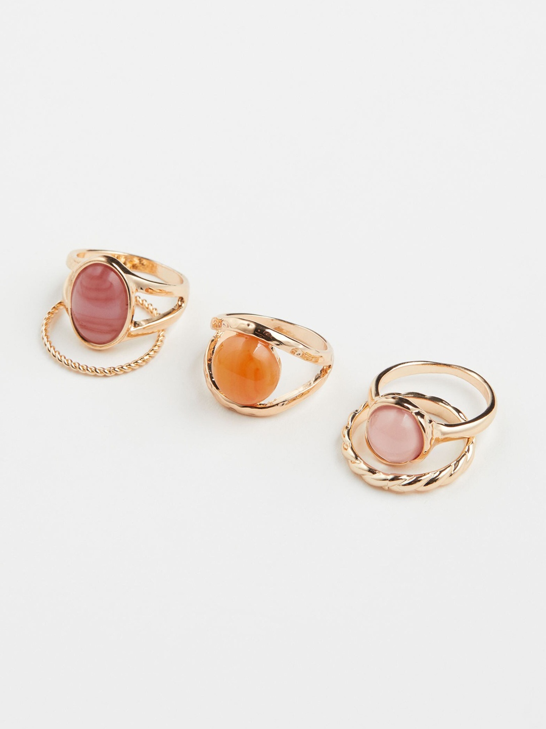 

H&M Pack Of 5 Gold-Plated Stone-Studded Finger Rings