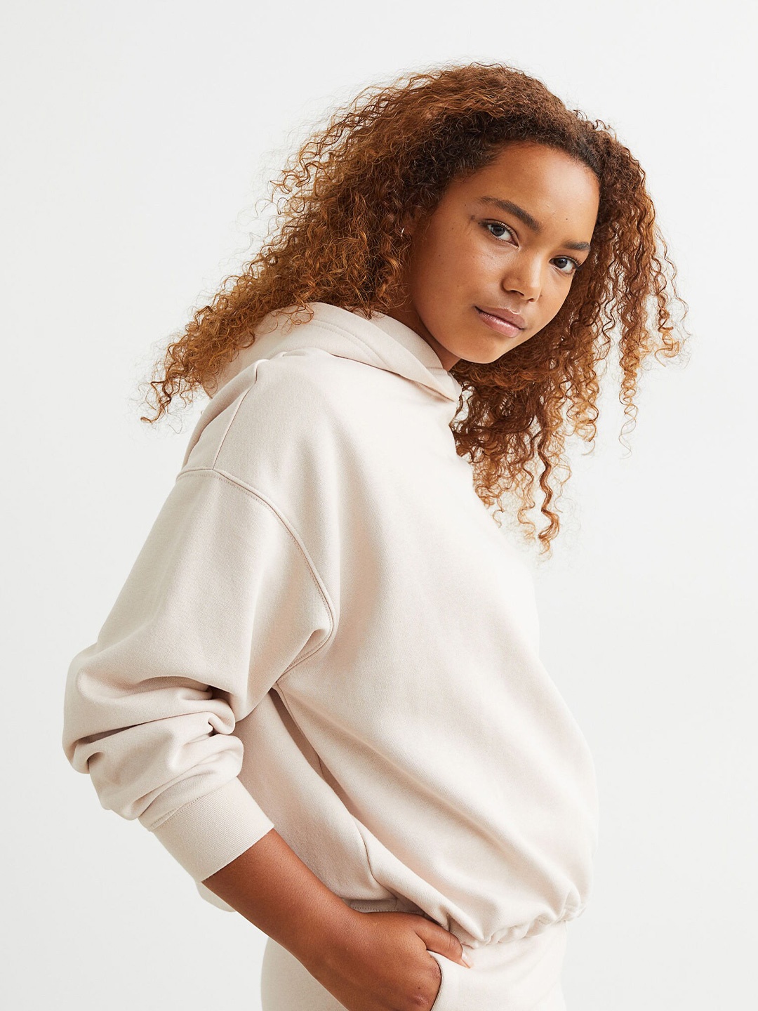 

H&M Women Boxy Drawstring Hoodie, Beige