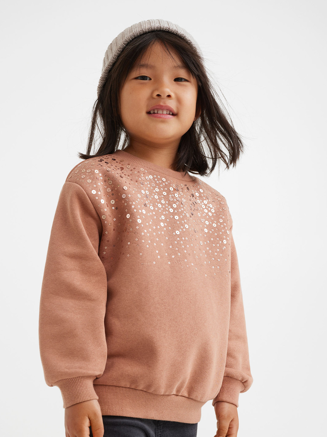 

H&M Girls Sequin Embellished Oversized Sweatshirt, Beige