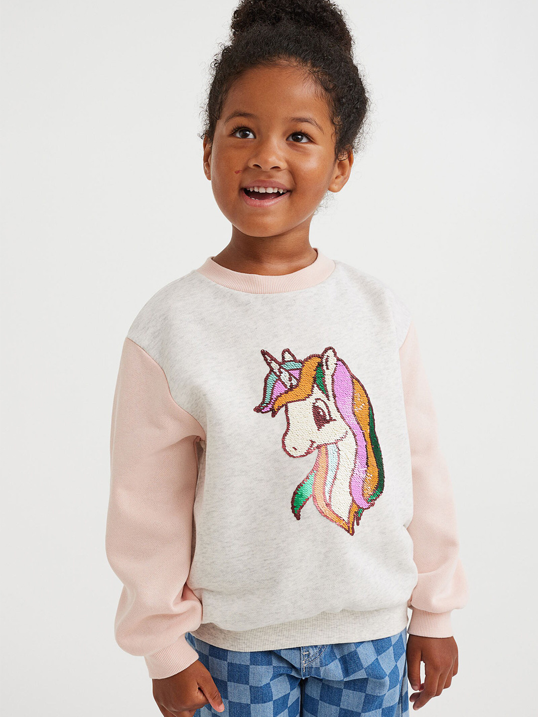 

H&M Girls Unicorn Sequin Detail Oversized Sweatshirt, Grey melange