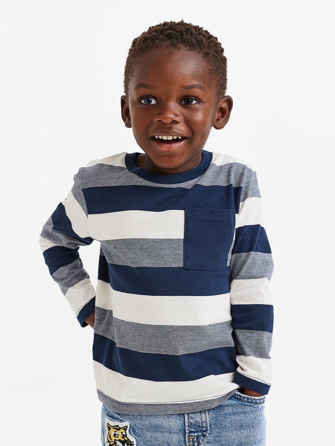 

H&M Boys Striped Pocket-Detail Jersey Top, Blue