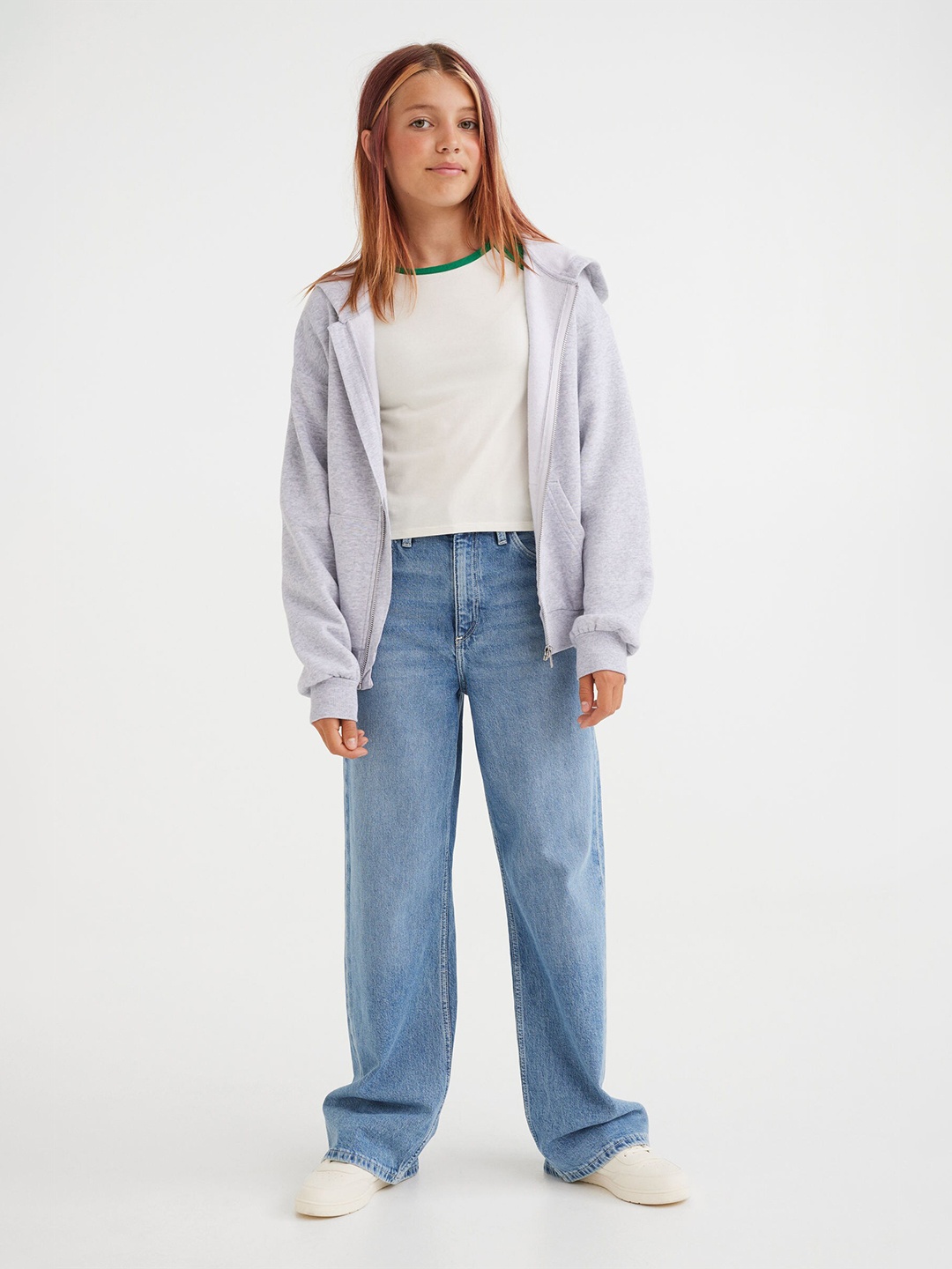 

H&M Girls Oversized Zip-Through Hoodie, Grey melange