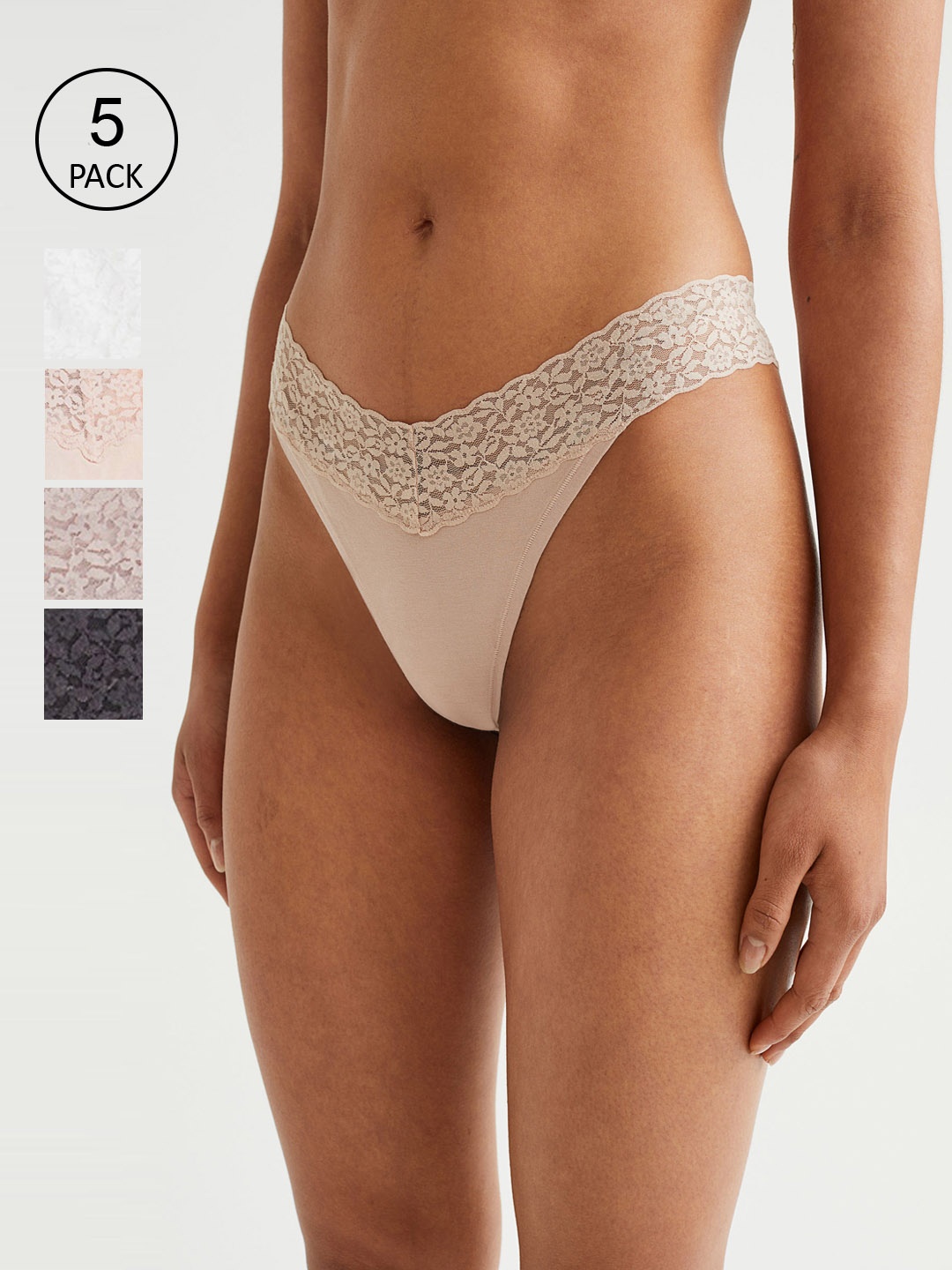 

H&M Women 5-pack lace thong briefs, Black
