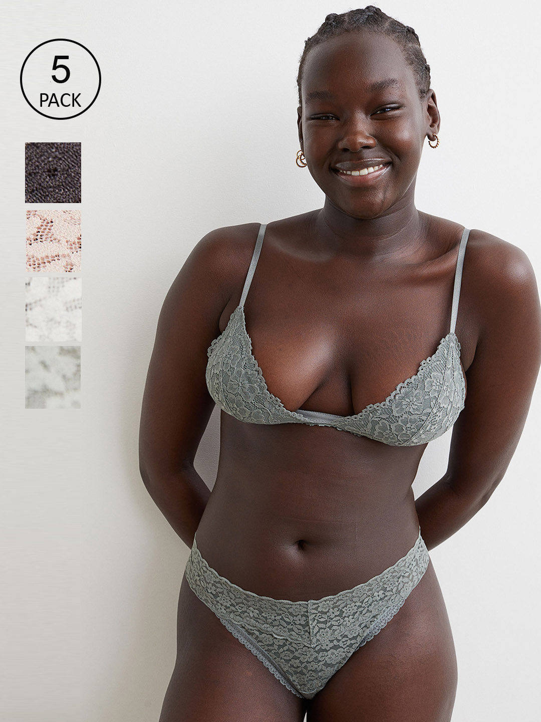 

H&M Women 5 Pack Lace Thong Briefs, Green