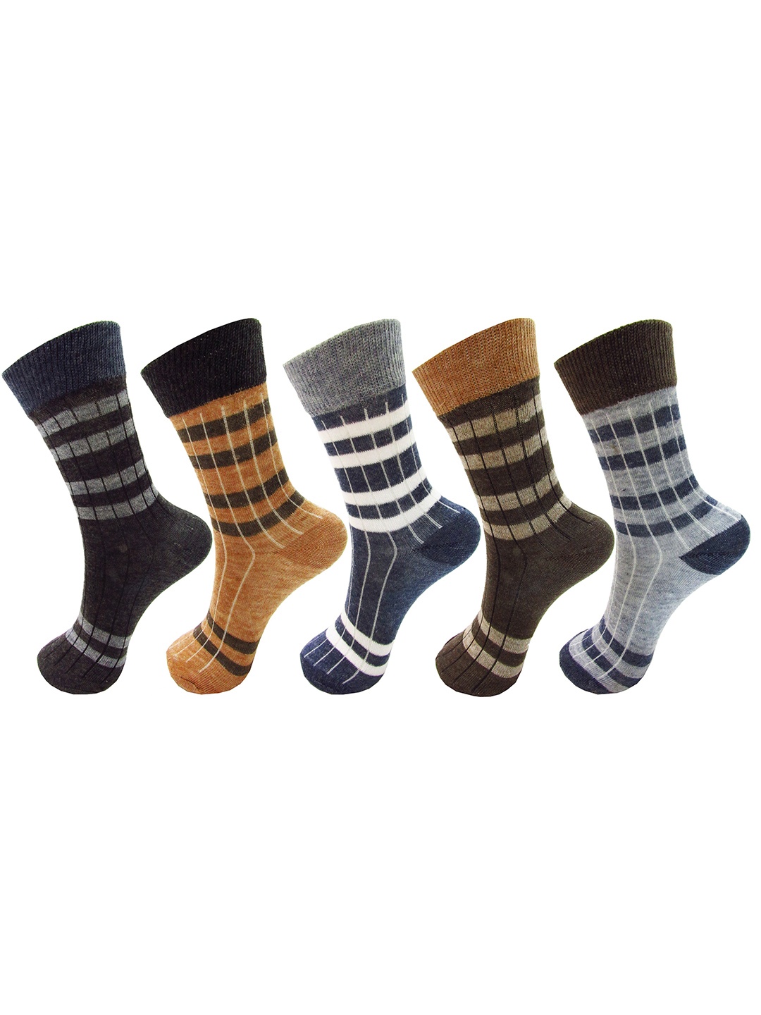 

RC. ROYAL CLASS Kids Pack Of 5 Striped Patterned Calf-Length Socks, Black