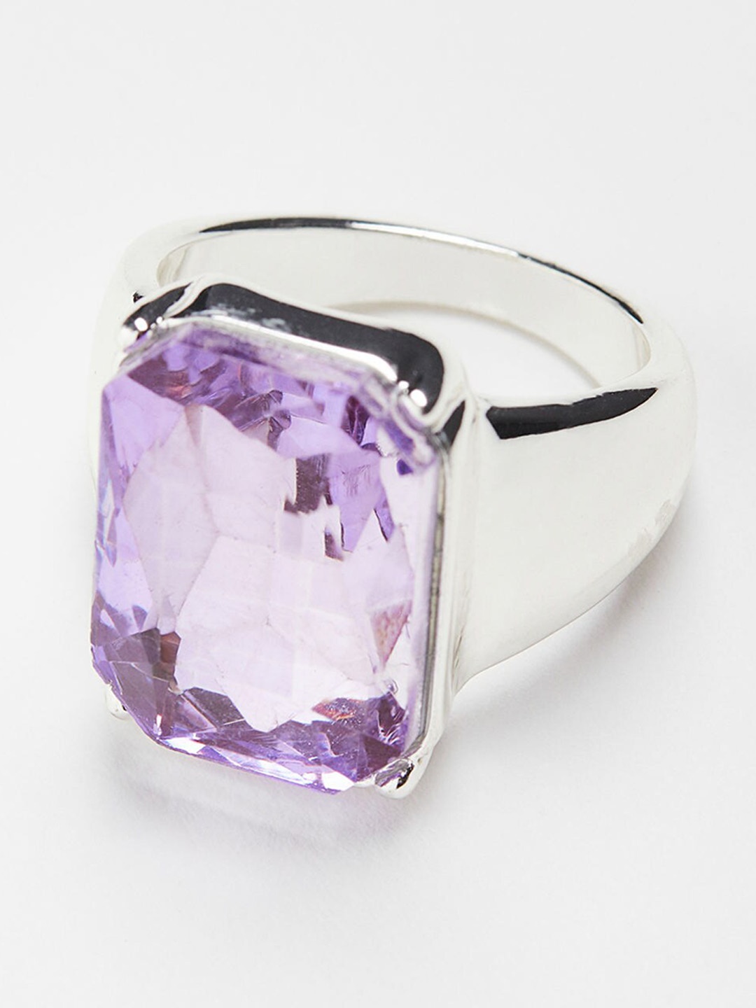 

H&M Silver-Toned & Purple Stone-Studded Finger Ring