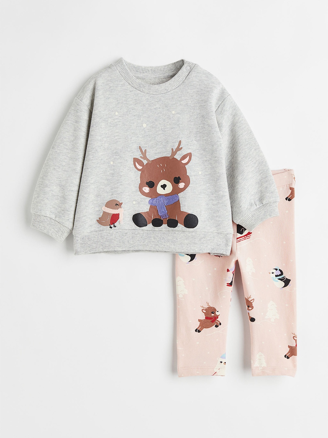 

H&M Girls Peach & Cream Printed Cotton Set, Grey