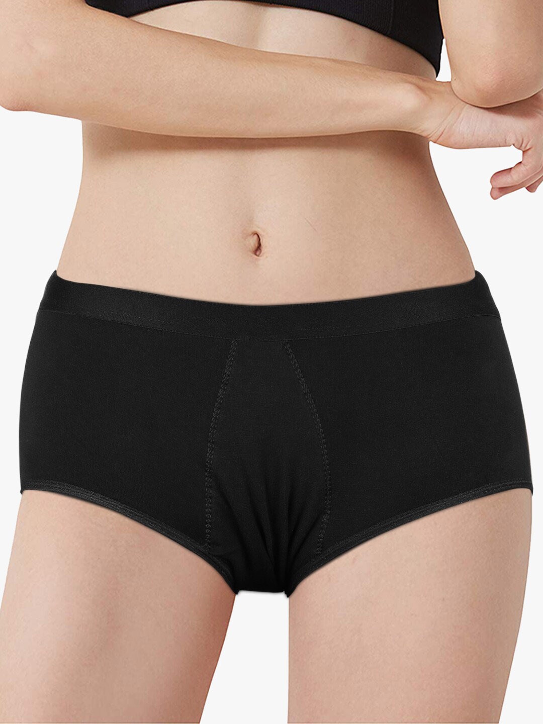 

CareDone Reusable Leak-Proof Menstrual Period Absorbent Protection Cotton Hipster Briefs, Black