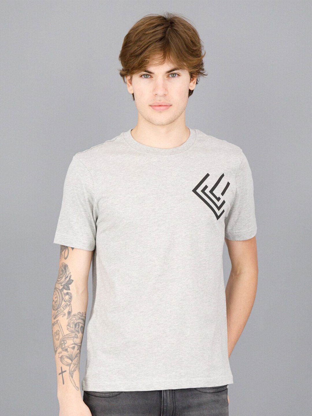 

FREESOUL Men Grey Applique T-shirt