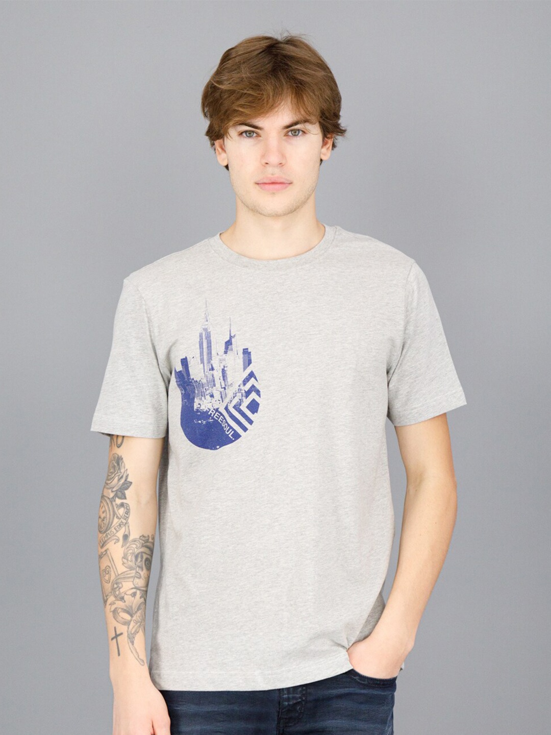 

FREESOUL Men Grey Printed T-shirt