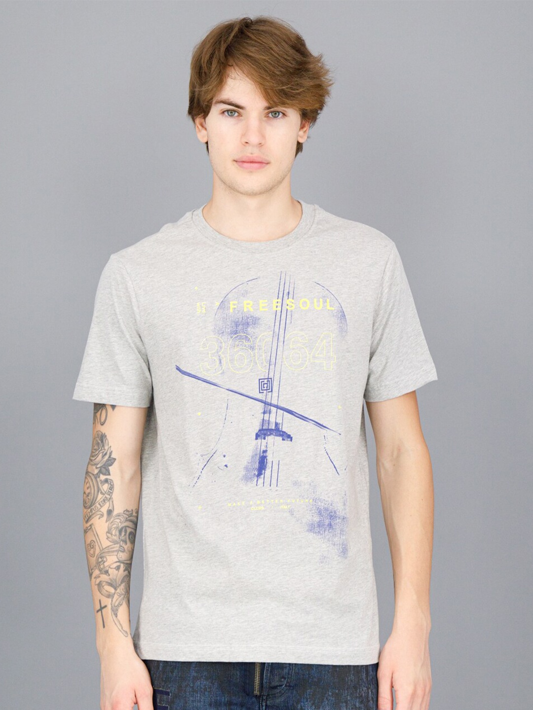 

FREESOUL Men Grey Printed T-shirt