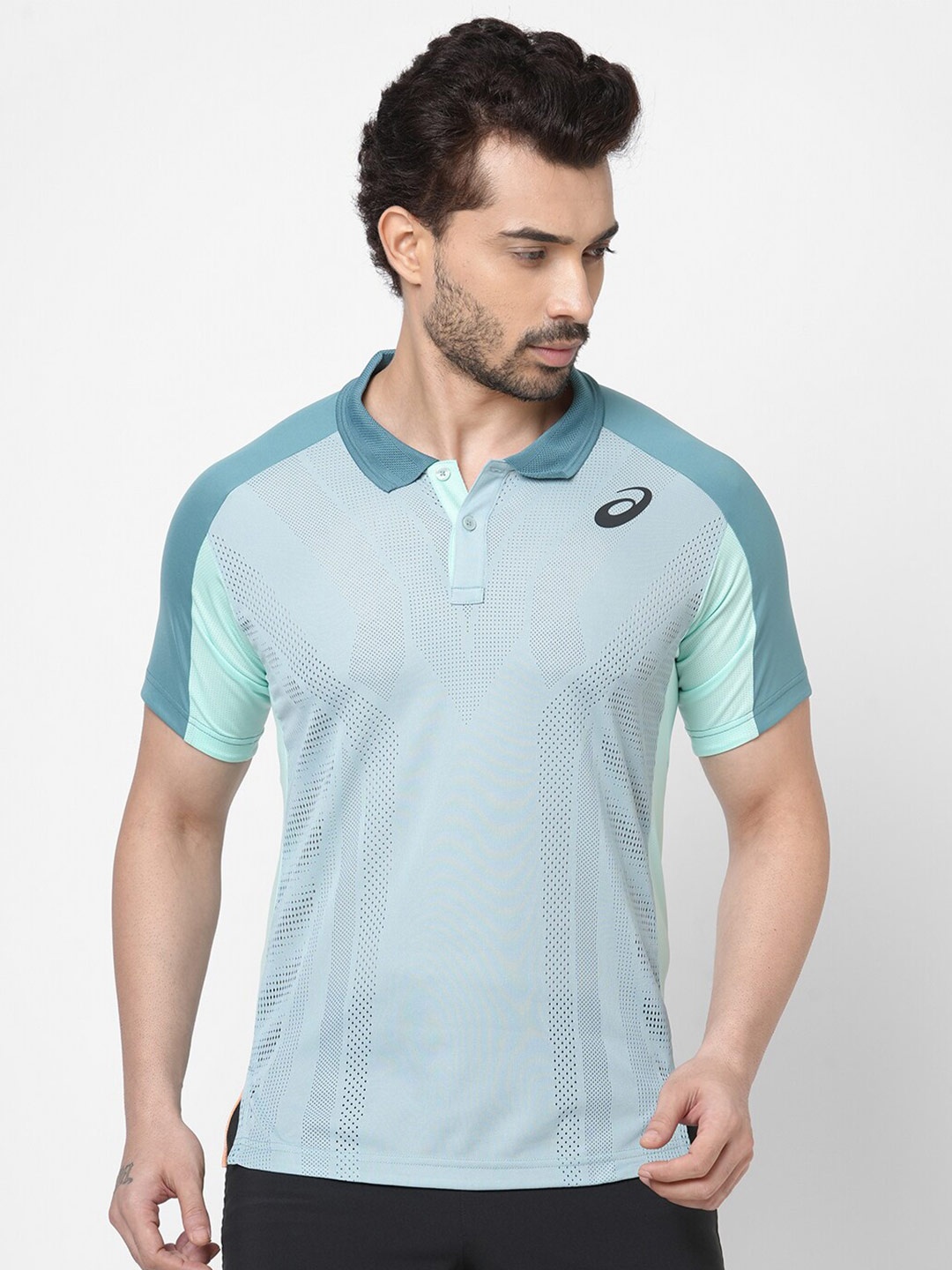 

ASICS Match Actibreeze Polo Men Green Printed T-shirt