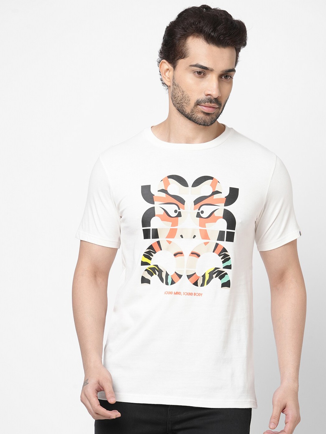 

ASICS Jpn Graphic SS 1 Men Cream Printed Cotton T-shirt