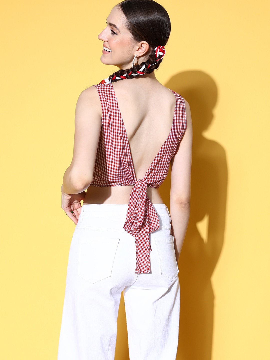 

Berrylush Red Checked Super Cropped Top