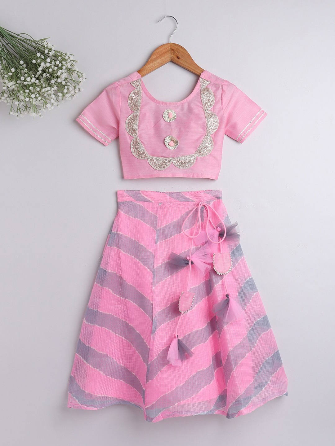 

The Magic Wand Girls Pink Embellished Ready to Wear Lehenga &