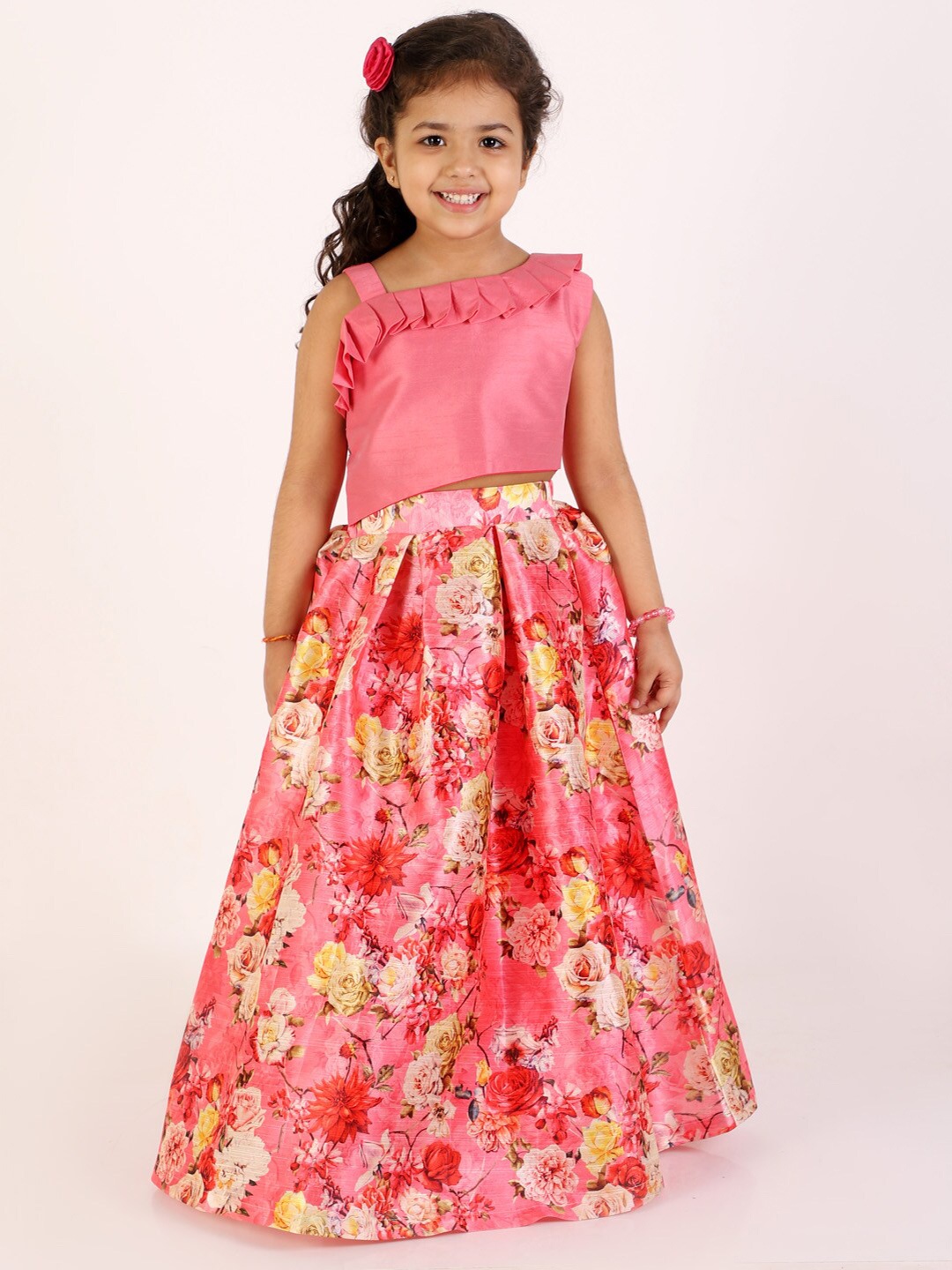 

JBN Creation Girls Pink Ready to Wear Lehenga &