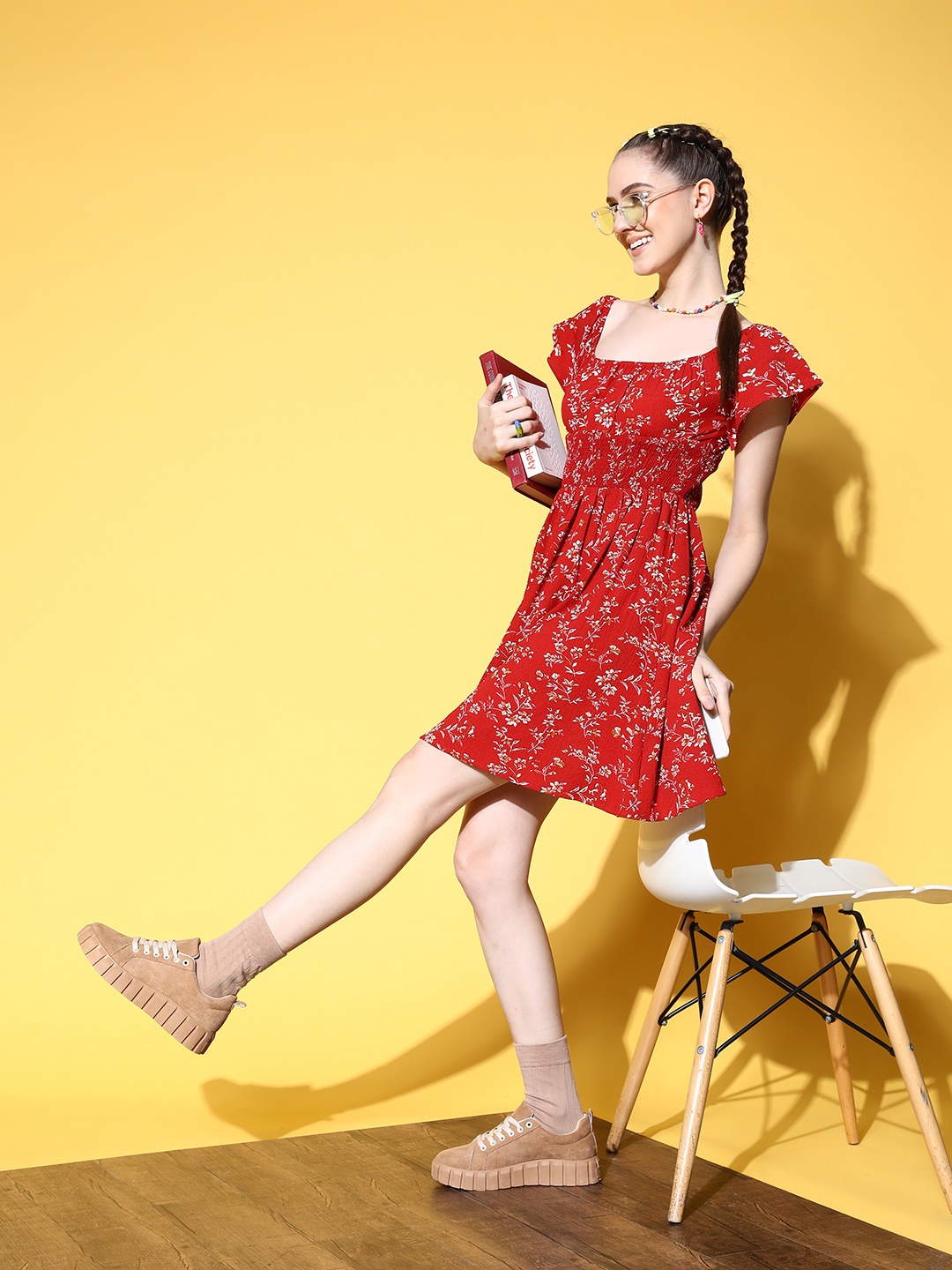 Berrylush Women Red Floral Vacay Attire