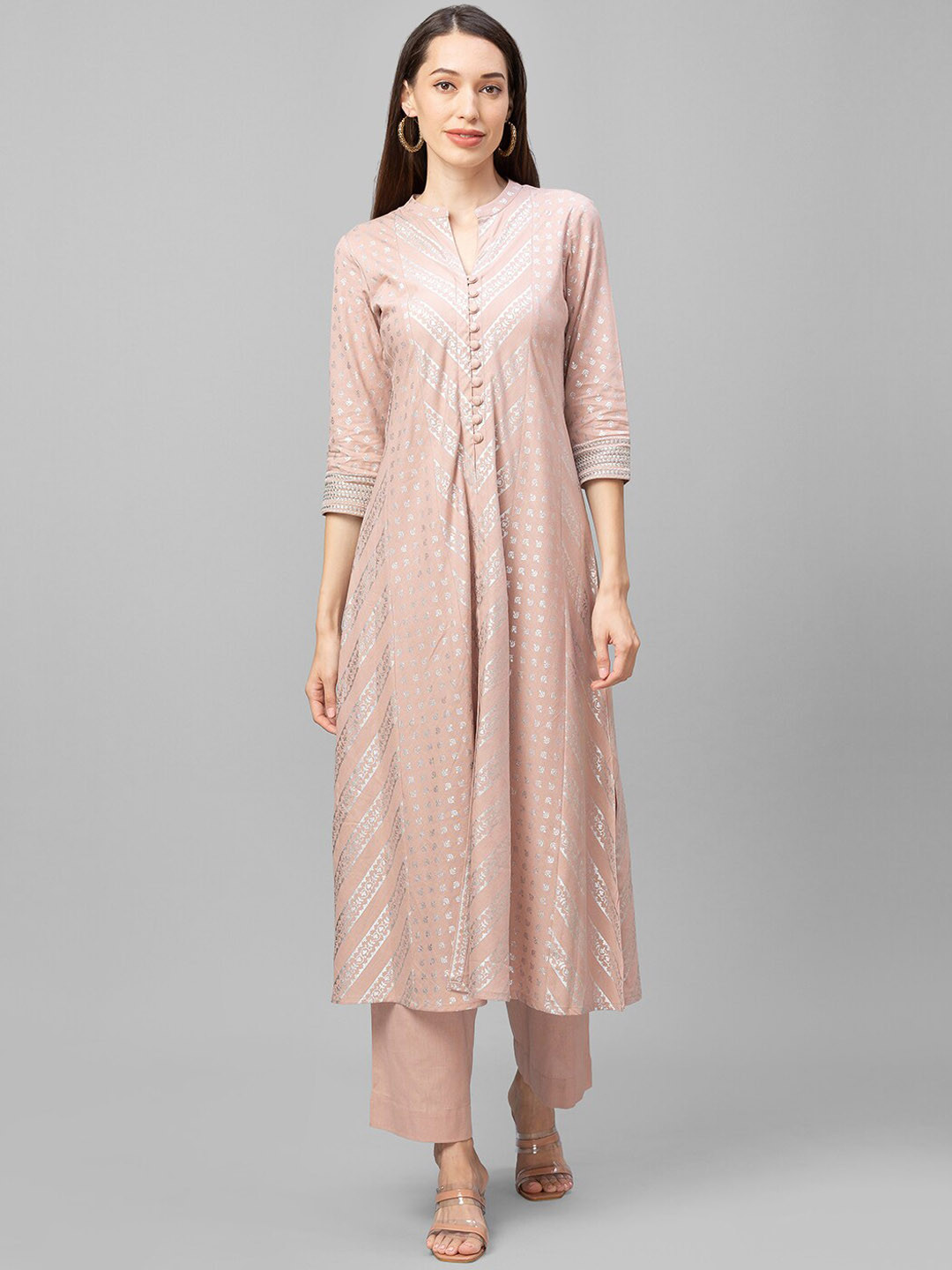 

Globus Women Pink Ethnic Motifs Printed Panelled Kurta with Palazzos